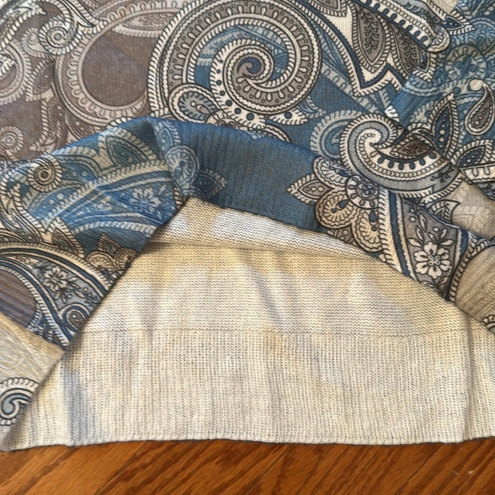 Blue Gray Paisley Statement Sweater Crewneck Allover Print - Picture 12 of 16